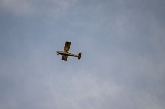 terni,italy october 19 2020:small private plane flying in the clouds