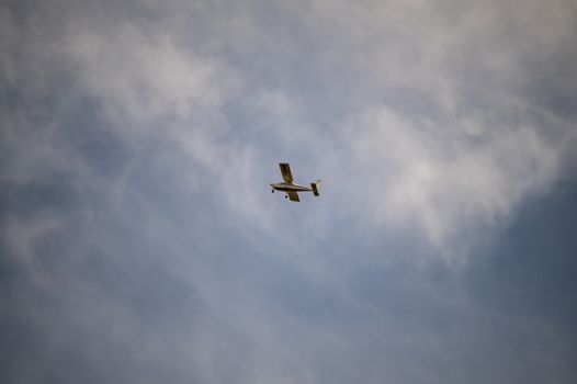 terni,italy october 19 2020:small private plane flying in the clouds