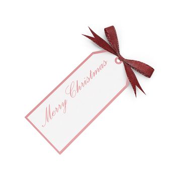 Label for a Christmas gift with a greeting inscription. Isolated on a white background. 3D rendering.