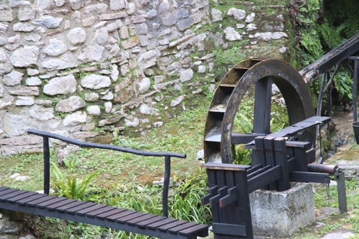 Wooden upper wheels with blades of an old watermill