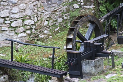 Wooden upper wheels with blades of an old watermill