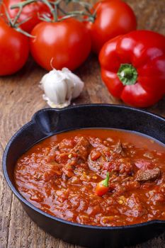 hungarian goulash in a pan