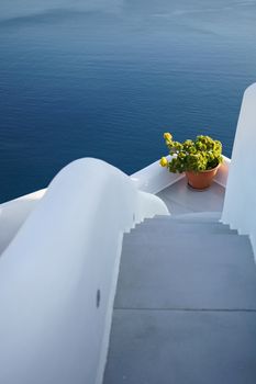 Traditional style stairway, stair step of Santorini, Greece.