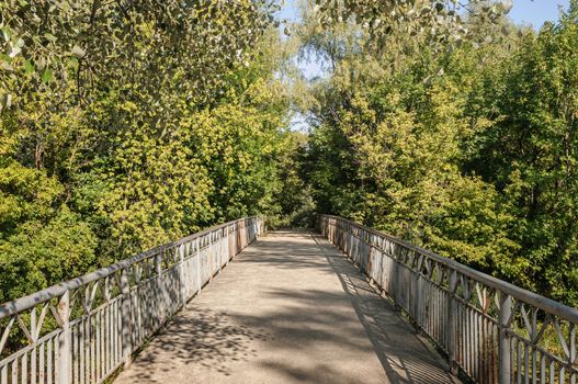 A bridge through the trees in the Ukrainian country side, during summer