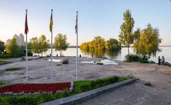 Kiev / Ukraine - September 22, 2020 - Mariners' Memorial Stone in the Natalka park, close to the Dnieper river, in the Obolon district of kiev, Ukraine