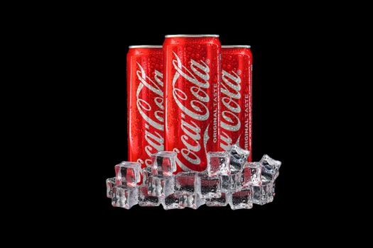 Kuala Lumpur, Malaysia - October 19, 2020 : Coca Cola or Coke Drink on black background