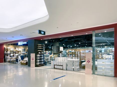 Muji store at Central Embassy, Bangkok, Japanese retail company sells household and consumer goods with pandemic influenza precautions procedure during Covid-19