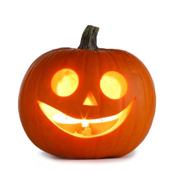 Glowing angry Halloween Pumpkin isolated on white background