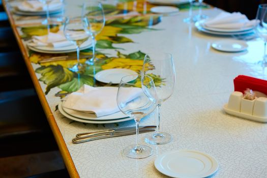 Table set for wedding or another catered event dinner