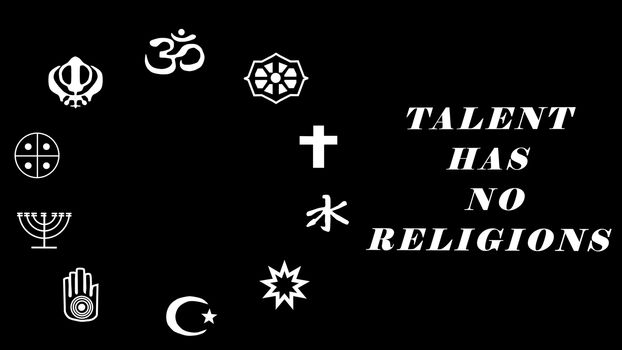 Talent has no religion showing all signs in black colour background illustration