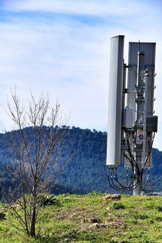 Riopar Viejo, Albacete, Spain- February 8, 2019: Telephony antennas located in the mountains of Riopar Viejo Village