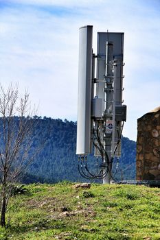 Riopar Viejo, Albacete, Spain- February 8, 2019: Telephony antennas located in the mountains of Riopar Viejo Village