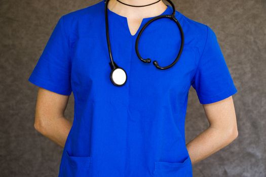 Doctors uniform. Blue uniform for surgery and viruses.