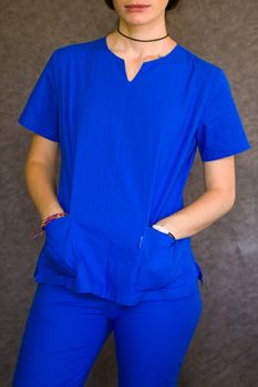 Doctors uniform. Blue uniform for surgery and viruses.