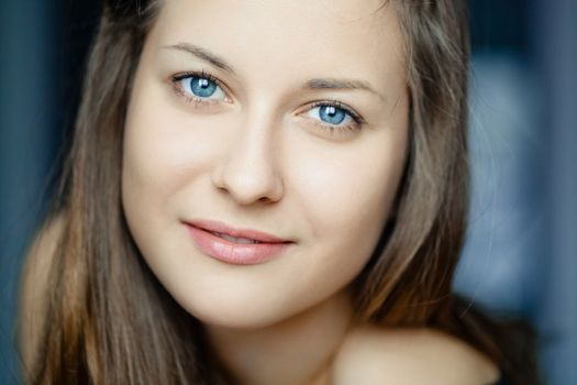 Beauty face portrait of a young woman, natural makeup look, skincare and cosmetics