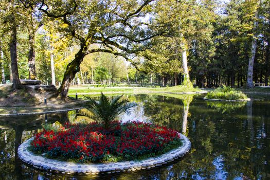 Pond in the park, Zugdidi Botanic garden in Georgia.