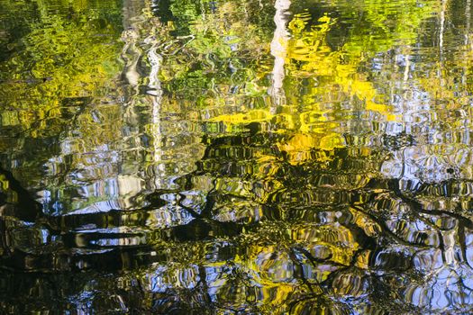 Pond colorful water reflection abstract background, autumn time