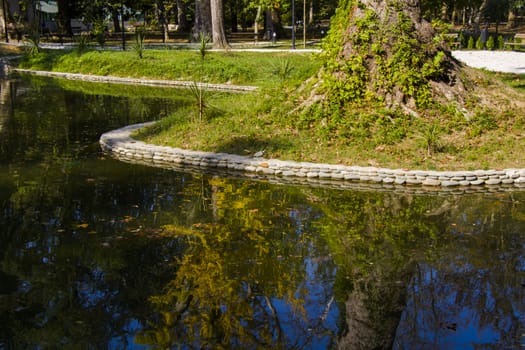 Pond in the park, Zugdidi Botanic garden in Georgia.