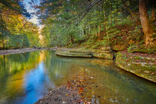 Calm wanter of War Creek next to Turkey Foot Campground near McKee, KY.