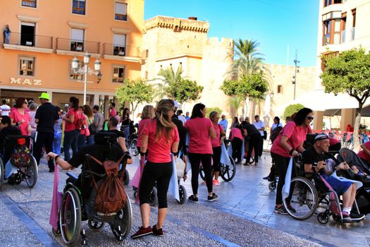 Elche, Alicante, Spain- October 3, 2018: People participating and having fun with activities in Elche city celebrating the world day of cerebral palsy