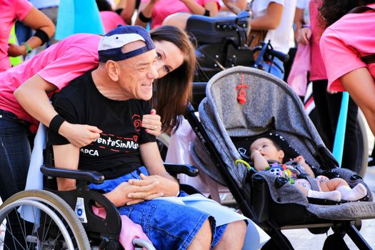 Elche, Alicante, Spain- October 3, 2018: People participating and having fun with activities in Elche city celebrating the world day of cerebral palsy
