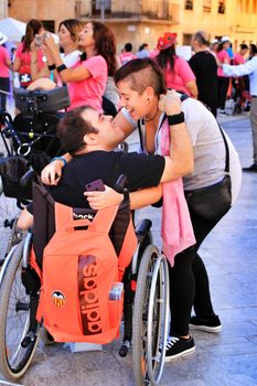 Elche, Alicante, Spain- October 3, 2018: People participating and having fun with activities in Elche city celebrating the world day of cerebral palsy