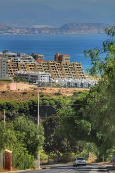 Alicante, Spain- July 28, 2020:Gran Alacant Urbanization in the coast of Alicante in summer