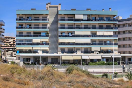Alicante, Spain- July 28, 2020:Arenales del Sol Urbanization in the coast of Alicante in summer