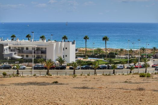 Alicante, Spain- July 28, 2020:Arenales del Sol Urbanization in the coast of Alicante in summer