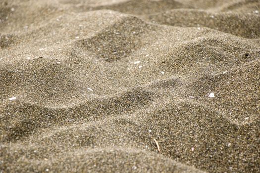 Sea sand background and texture. lights and shadows on the sand. Wallpaper of sand in Georgian Black sea.