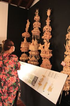Elche, Alicante, Spain- September 2, 2020: Tourists group visiting the palm tree museum in Elche, Alicante