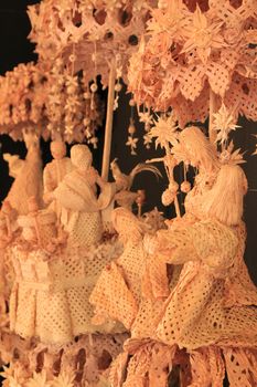 Elche, Alicante, Spain- September 2, 2020: Beautiful biblical scenes of braided craft made with white palm in Elche
