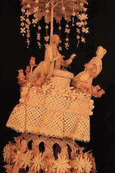 Elche, Alicante, Spain- September 2, 2020: Beautiful biblical scenes of braided craft made with white palm in Elche