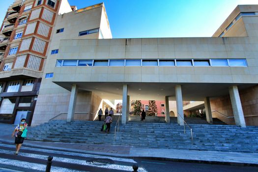 Elche, Alicante, Spain- October 7, 2020: Facade of the Municipal Offices building of the city council of Elche in Autumn