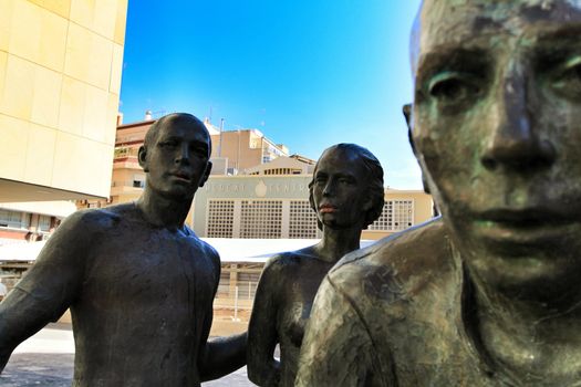 Elche, Alicante, Spain- October 7, 2020: Sculpture by Joan Ramon Garcia Castejon called 'La Critica' in front of the town hall of Elche
