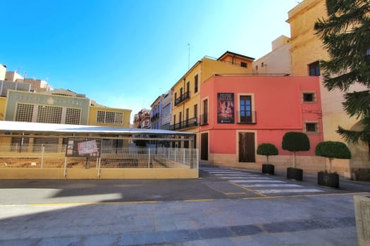 Elche, Alicante, Spain- October 7, 2020: Archeological remains found in the Fruita Square next to the old Municipal Market of Elche.
