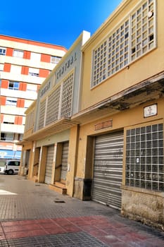 Antique central market facade in the center of town of Elche, Alicante, Spain