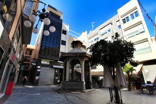 Elche, Alicante, Spain- October 7, 2020: Square in the city center of Elche called Salvador. Alicante province, Spain.