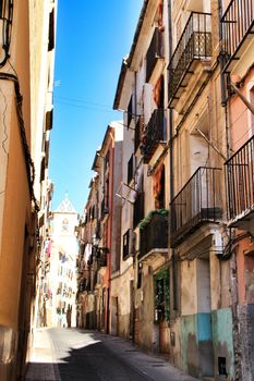 Jijona, Alicante, Spain- December 9, 2018: Narrow streets in Jijona village in Alicante province, Spain.