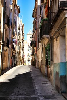 Jijona, Alicante, Spain- December 9, 2018: Narrow streets in Jijona village in Alicante province, Spain.