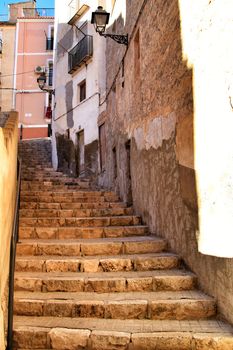 Jijona, Alicante, Spain- December 9, 2018: Narrow streets in Jijona village in Alicante province, Spain.
