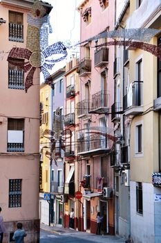 Jijona, Alicante, Spain- December 9, 2018: Narrow streets in Jijona village in Alicante province, Spain.
