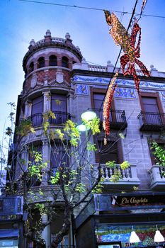 Jijona, Alicante, Spain- December 9, 2018: Beautiful facade of modernist building in Xixona, Alicante province, Spain.