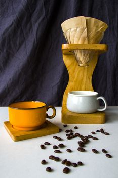 Pour over coffee maker, coffee cup and mug, studio shoot