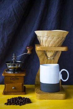 Pour over coffee maker, coffee cup and mug, studio shoot