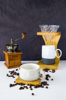 Pour over coffee maker, coffee cup and mug, studio shoot