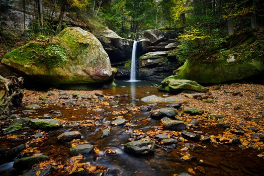 Beautiful Flat Lick Falls with Fall colors near Gray Hawk, Kentucky.