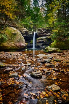 Beautiful Flat Lick Falls with Fall colors near Gray Hawk, Kentucky.