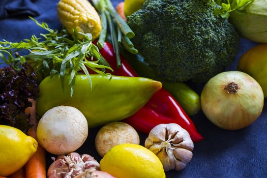 Raw organic vegetables close-up, mixed vegetables