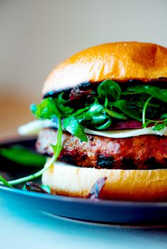 Homemade cheese burger on a plate